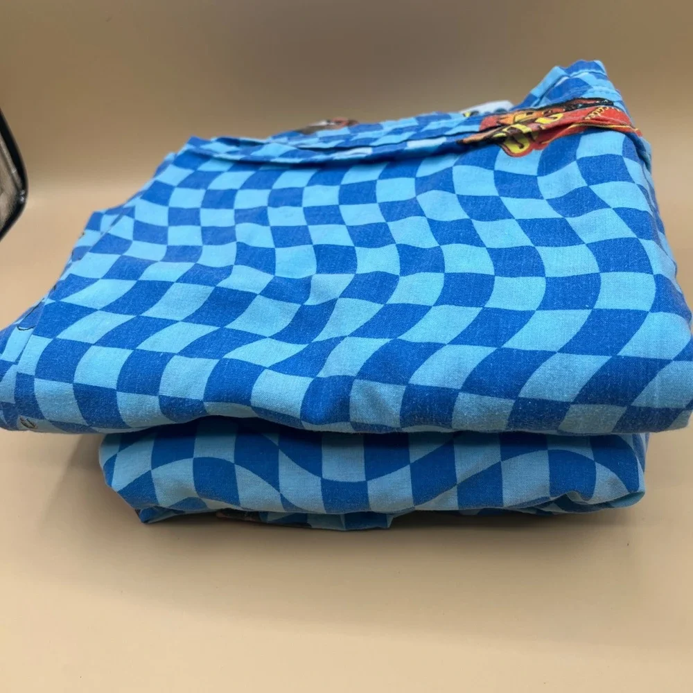 Disney Pixar Cars Lightning McQueen Mater Blue Checker Bed Sheet Set Kids twin